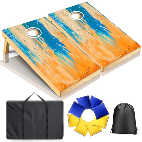 Wakefa Cornhole Set Maislochbretter, Massivholz, Cornhole Boards Premium-Sitzsack-Wurfspiel-Set, mit 8 Maislochbeuteln, Maislöchern, Outdoor-Spiele für Erwachsene und Familie (SB603)