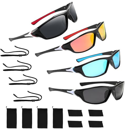 Lotvic 4 Stück Sport Sonnenbrille, Schnelle Brille Rave, Fahrradbrille Winddicht, Fahrrad Sonnenbrille für Outdooraktivitäten Autofahren Fischen Laufen Wandern, UV400 Schutzbrille