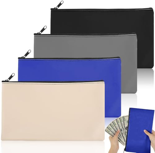 Urganvem 4 Stück Geldtasche, Banktaschen aus Kunstleder 25 x 16 cm für A5 Dokumente, Elegante Bankmappe Banktasche für Business,Haushalt,Schule (schwarz, blau, apriktisch, grau)