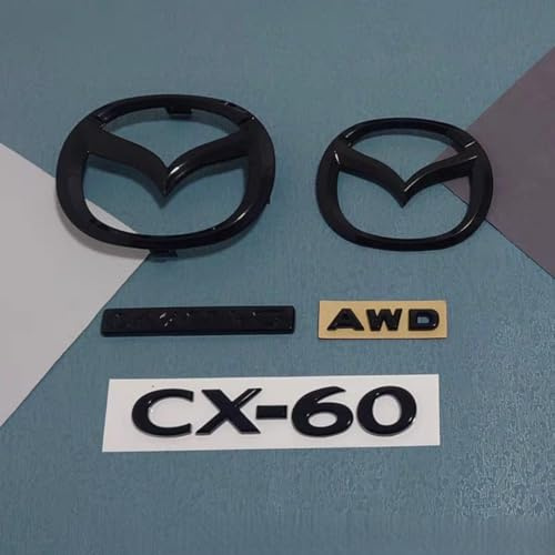 LFWCZS vorne hinten Ersatz Emblem Kit für Mazda CX-60 2022 2023 2024 2025,Schwarz Kühlergrill Kofferraum Plakette Zeichen Badge Aufkleber Logo 3D Metall Kfz Dekor Tuning Zubehör,just Front Logo