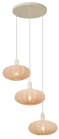 Qazqa Esstisch Japandi Pendelleuchte, Pendellampe - Bida - Beige, Rund, 3-flammig, 68cm, Ideal als Esszimmerlampe