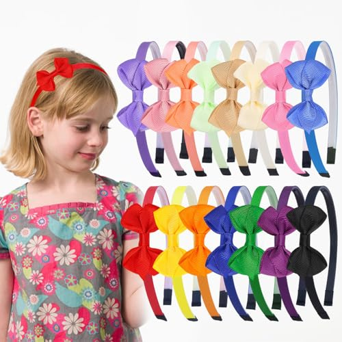 WJYX 15pcs Grosgrain Bow Headbands Hard Hair Hoops for Toddler Little Girls