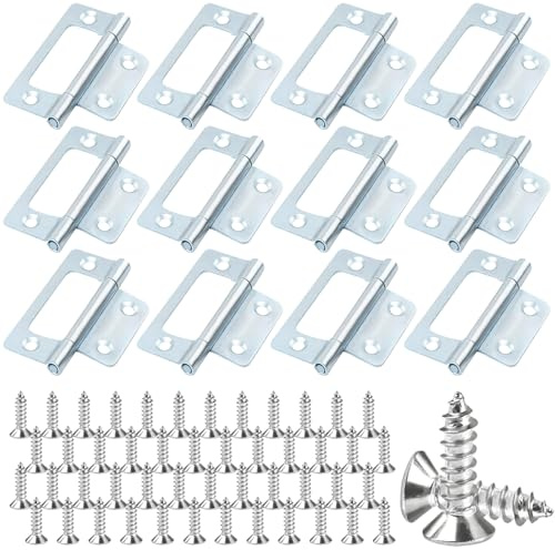 12 PCS Door Hinges, Galvanizing Rust Prevention Hinges for Wood with 48 Screws, Ball Bearing Butt Hinge, Flush Hinge for Gate, Windows, Closet, Drawer (51mm × 25mm, Silvery)