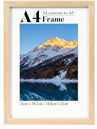 HOUSE DAY Bilderrahmen A4, Bilderrahmen Din A4,21x30,Massivholz Rahmen A4 | Rahmen a4 mit A5 Passepartout,Posterrahmen,Bilder Rahmen für Familie, Landschaft,Haustier-Gedenkseite, Hochzeit, 1er-Pack