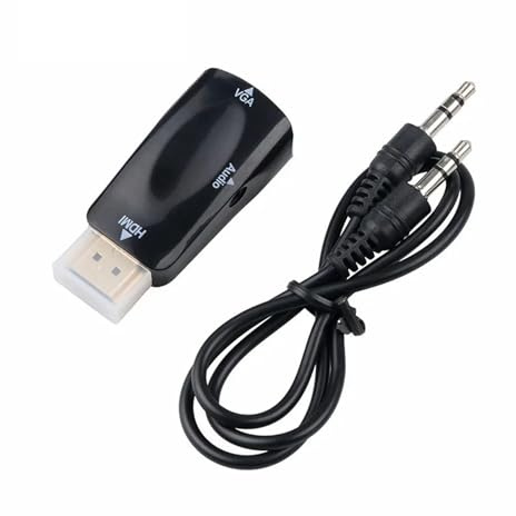 WIKRQIHL Câble convertisseur HDMI vers VGA mâle vers Femelle, Adaptateur Jack 3,5 mm Audio for téléviseur, PC, Ordinateur Portable, Tablette(Black with Data Line)
