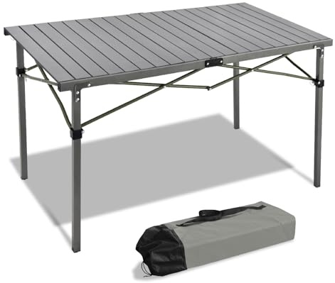 KAMPGATHR Portable Outdoor Camping Table, Oversize Aluminum Roll Up Lightweight Folding Table for Picnic, Barbecue, Beach, Tailgating, Party, Backyard, Indoor and Outdoor, Stable and Durable