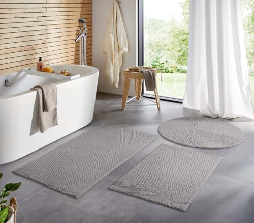 Taracarpet Badematte Badvorleger Homestyle rutschfest waschbar Badezimmerteppich Badewannenmatte, Badteppich, Duschmatte Badezimmer saugfähig Weich auch als Set Grau Fresco 080 cm rund