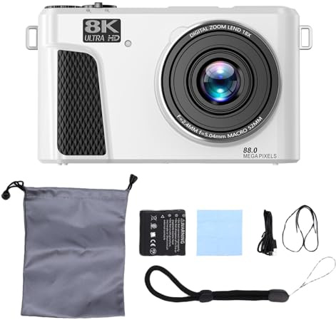 Fotocamera digitale 8K 88MP Autofocus, WiFi 3 pollici Flip Screen Fill Light Vlogging Gear Fotocamera digitale compatta Flip Screen Strumento per live streaming (Bianco)