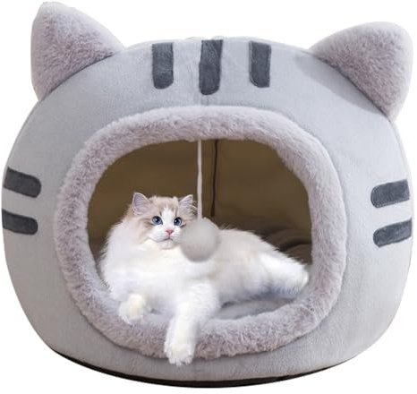 YANGUN Katzenhöhle, 40cm Katzenbett, Katzenbetten für Hauskatzen Mit Anti-Rutsch Boden und Abnehmbarem Matte, kuschelhöhle Katze für Kätzchen kleine, mittelgroße Haustier(M, Grau)