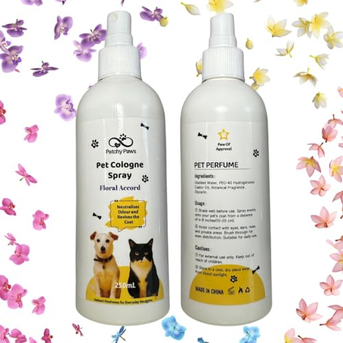 PATCHY PAWS Dog Cologne Spray 250ml – Long-Lasting Pet Perfume for Dogs & Cats | Deodorising, Vegan, Antibacterial Grooming Spray | Floral Scent