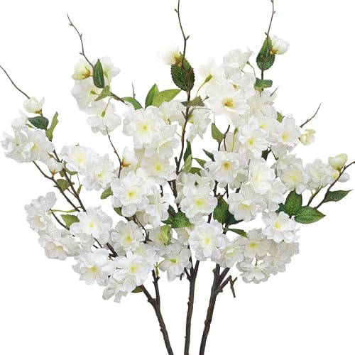 SHEPIN 3 Stück Kunstblumen Kirschblüten 80cm Künstliche Blumen Kirschblüte Zweige Kirschblütenzweige Osterstrauch Osterzweige Frühling Zweige Osterstrauß Frühlingsdeko Kunstzweige für Vase