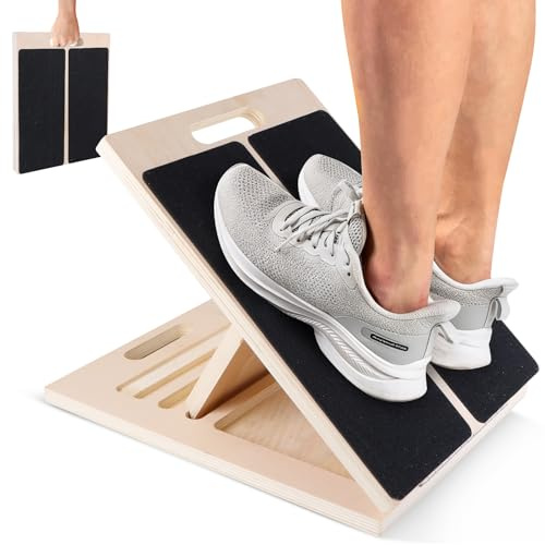 Planche Inclinée en Bois Planche D'étirement des Mollets Planches D'équilibre Réglable Slant Board Etirements Mollet Portable Etireur de Mollets pour Physiothérapie Genoux Chevilles Jambes