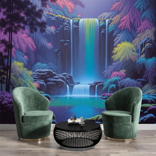 Fotomurales 3D Cascada Del Bosque Paisaje De Neón 250X170Cm Papel Pintado Fotográfico,Decoración De La Pared Murales Para Salón,Dormitorio,Habitación Para Niños,Pared De Tv