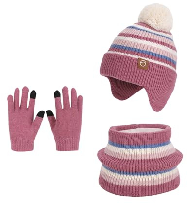 Generisch Jungen Kinder Mütze Wintermütze Für Kinder Mit Fleecefutter Und Ohren, Wärmende Kindermützen Warm Beanie Kinder Caps Schlupfmütze Baby Bommelmütze