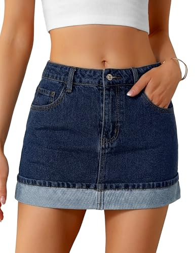 Fengbay Denim Skirt for Women High Waist Stretch Mini Skort with Pockets