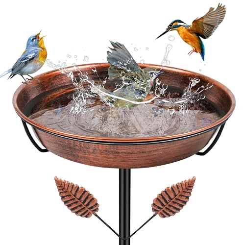 Vogeltränke Stehend, Vogelbad Garten für Draußen, 100cm Abnehmbare Futter Schale Wassertränke für Vögel, Metall Vogeltränke Groß Frostsicher Winterfest (Antike Bronze)