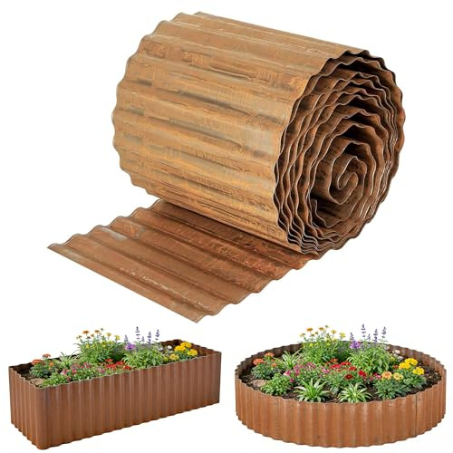 Bordura per Giardino in Metallo 12 m - Bordura per Aiuola in Metallo, Altezza 15 cm - Installazione Facile - Bordo per Prato in Ruggine