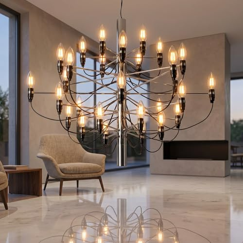 BARCELONA LED Design Hängelampe CROWN Ø85cm Chrom & Schwarz – Moderne Deckenleuchte 30x E14 Kronleuchter XXL, Pendelleuchte für Wohnzimmer, Esszimmer, Hotel & Restaurant, Industrial & Luxus Stil