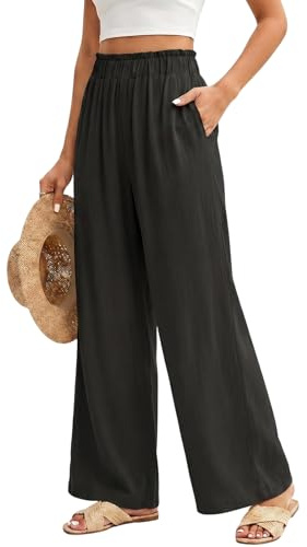 Supcomsta Women's Linen Trousers Summer Wide Leg Pants High Waisted Cotton Blend Casual Palazzo Trousers with Pockets