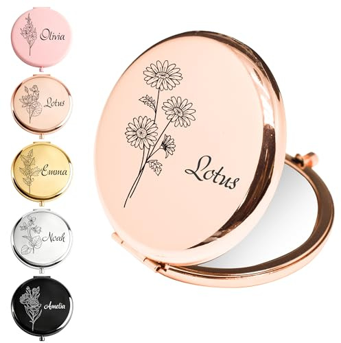Miroir Poche Personnalisé Specchio Compatto Doppia Faccia con Specchio Ingranditore, Senza Distorsioni, Ideale per la Borsetta e per il Viaggio, Regalo per Donna, San Valentino e Damigelle d'Onore