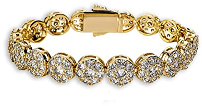 TOPGRILLZ Tennis Bracelet for Women and Men – 14K Gold Plated Brass 10mm Iced Out Cubic Zirconia Link Fashion Jewelry Pulseras Para Mujer (Golden 8)