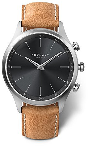 KRONABY Uhr Smart Herren Hybrid aus Edelstahl und Leder Braun | Analog-Smartwatch, Wasserdicht 10 ATM S3123/1, Musiksteuerung, Schrittzähler, Anrufbenachrichtigung und -ablehnung, Sekel