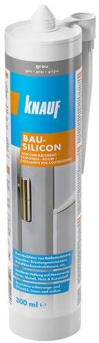 Knauf neutralvernetzendes Bau-Silicon zum Abdichten von Fugen im Innen- und Außen-Bereich – Allwetter-Silicon, Dicht-Masse für Fenster, Türen und Fassaden, 300-ml, Grau