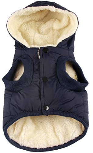 JoyDaog Fleece Hundemantel,Winter kleine Hunde Jacke mit Kapuze, Blaue S | Welpen Jacke mit Kapuze für kaltes Wetter, weich, winddichte Doggie Kleidung für Schnee spielen, täglicher Spaziergang