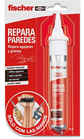 fischer - Masilla Adhesiva Repara Paredes, Aplicable En PLADUR®, Cemento, Hormigón o Mamposteria | Para Tapar Agujeros Pared, Reparador de Pared | Incluye Espátula (75 ml)