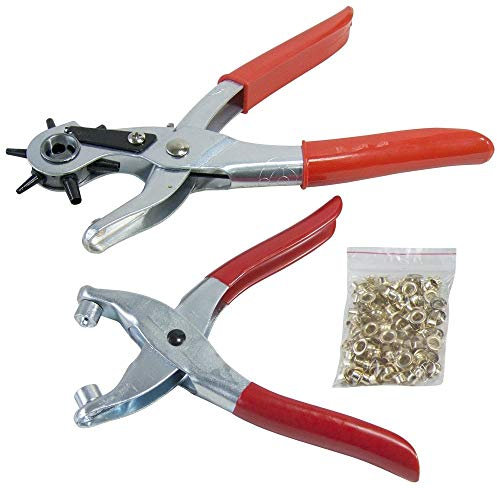 ASPIRE UK Revolving Leather Punch Plier With Eyelet Plier – Heavy Duty Hole Punch Tool For Belts, Watch Straps, Fabric, Canvas, Card, Crafts, Shoes, DIY, And Leather Projects