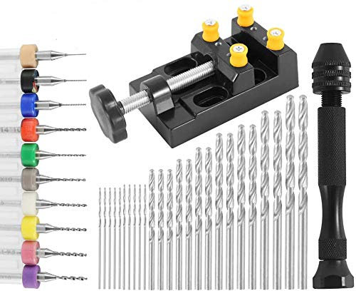 37pcs Pin Vise Hand Drill Set Include Pin Vise Hand Drill, 0.3-1.2mm PCB Mini Drills and 0.5-3.0 Twist Drills for Craft Carving DIY