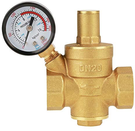 Samfox Pressure Regulator, DN20 Brass Adjustable Water Pressure Reducer Adjustable Relief Valve Water Pressure Regulator Pressure Reducer with Gauge
