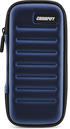 Champify® Darttasche blau mit Haltesystem gegen Verrutschen der Dartpfeile | Hard-Case zum Schutz für 3 Steeldarts oder Softdarts und vielen Taschen für Dart Flights und weiteres Darts Zubehör