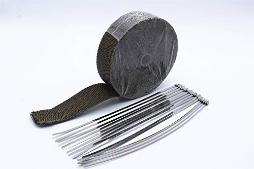 TAKPART 15M x 5cm Hitzeschutzband brauner Hitzeschutz Auspuffband Titan Auspuff Wärmebänder für Motorrad mit 15 Kabelbindern 30cm