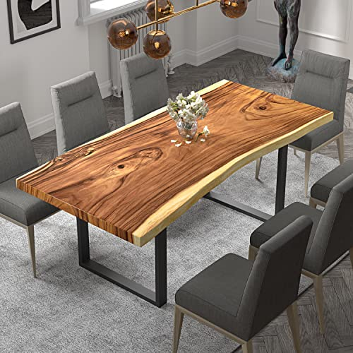 Conte Caserta Aus Einer einzigen, massiven Scheibe Holz Original Baumkanten-Tisch 160 cm. Esstisch/Schreibtisch Akazie mit Untergestell Bangkok in schwarz