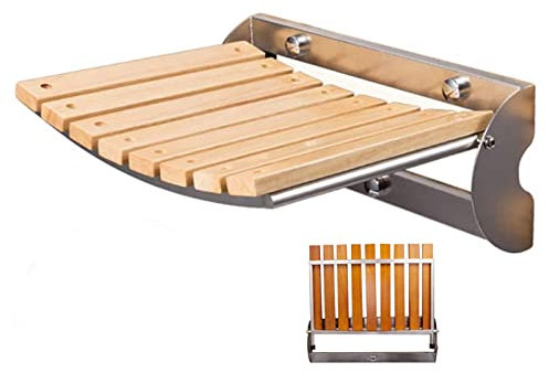 EEUK Seggiolino Doccia Anziani a Muro,Sgabello Doccia Pieghevole a Parete, Sedile per Doccia da Parete Ribaltabile, Sedia da Doccia Disabili e Anziani 200kg(Size:326x137x270mm,Color:Colore del Legno)