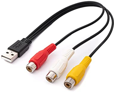 System-S Cable RCA 3 RCA de 25 cm Hembra a USB 2.0 Tipo A Macho AV Adaptador en Negro