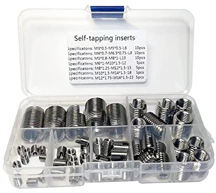 Aiyomi 50 Stück Edelstahl Gewindeeinsatz Set, Edelstahl Innengewinde Selbstschneidende Mehrere Spezifikationen Gewindeeinsätze M3-M12