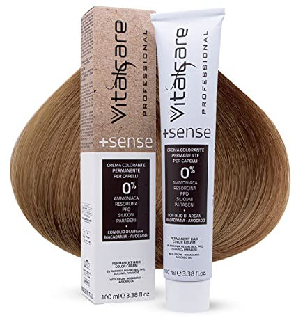 Vitalcare | +Sense - Crema Colorante Capelli, Senza Ammoniaca, Resorcina, PPD, Siliconi - Con Olio Di Argan, Macadamia e Avocado, 8/00 Biondo Chiaro