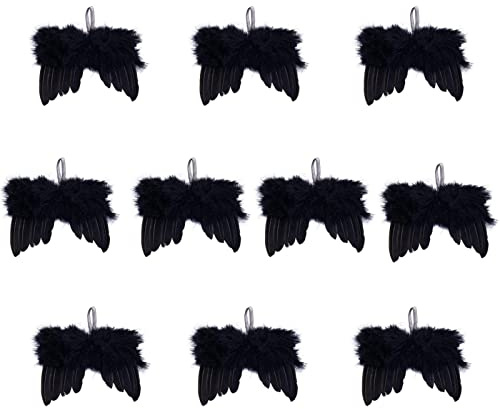 ToBeIT 10pcs Engelsflügel Federn Engel Flügel Anhänger Weihnachtsbaum Deko Christbaumschmuck Vintage Feder zum Aufhängen (8X10CM（Black）)