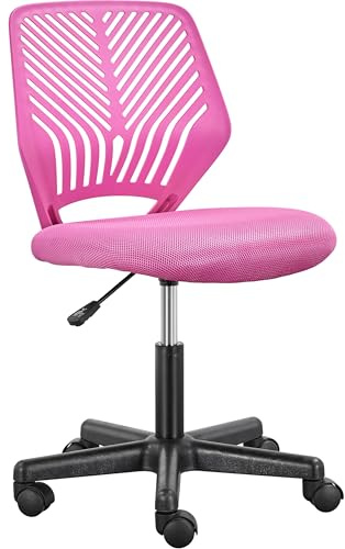Yaheetech Bürostuhl ohne Armlehnen ergonomisch Schreibtischstuhl Rosa | Drehstuhl mit Rücklehne Arbeitsstuhl höhenverstellbar 50 x 55 x 79-92 cm 136 kg belastbar