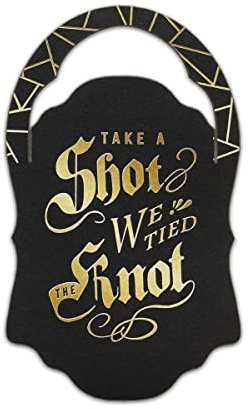 Summer-Ray 50 Stück We Tied The Knot so Have a Shot Mini-Likör-Flaschenanhänger für Hochzeit, Brautparty, Schwarz
