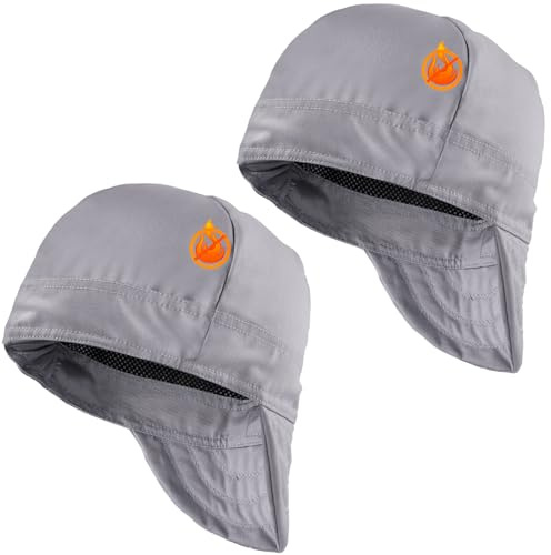 Yunsailing 2 Pcs Welding Cap Flame Resistant Welders Caps Reversible Elastic Cotton Soft Short Crown Welders Hats Men Women