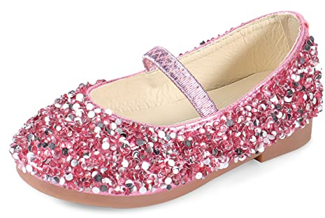 MK MATT KEELY Prinzessin Schuhe Mädchen Glitzer Ballerinas Kinder Mary Jane Kristall Frozen Sandalen,Rosa,26EU(CN27)
