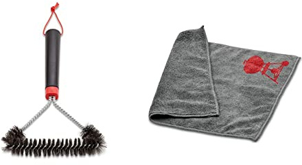 Weber Three-Sided Grill Brush Dreiseitige Grillbürste, 30 cm, Schwarz/Silber, 6277 & 17689 Mikrofasertuch, Reinigung, polieren, grau, 25.0 x 6.0 x 9.0 cm