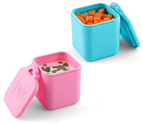 2PCS Dip Containers Compatible with OmieBox, 4oz Silicone Salad Dressing Container To Go for Most Bento Lunch Box Condiment Dipping Sauce Cups with Lids for Kids School Picnic Travel (Pink, Cyan)
