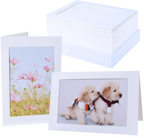 Litpoetic 50 Count Photo Frame Cards with Envelopes 4x6 Paper Picture Frame Notecards Photo Card Holder and Envelopes Set for Mother's Day Father's Day Graudation Wedding Birthday Classroom DIY-White