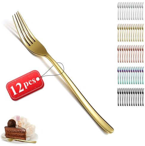 Kyraton Gold Tafelgabeln 12 Stück, Edelstahl Menuegabel, Gabeln und Löffel Besteck, ideal für Zuhause, Restauroom, Hotel, Hochzeit, Party, spülmaschinenfest