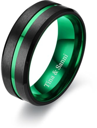 RHANY Passende Eheringe für Paare Set Versprechen Ringe für ihn und sie anpassbare Smaragd grün Verlobungsringe für Frauen Herren Ehering Wolfram graviert Valentinstag Schmuck Geschenk