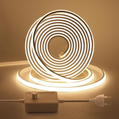 HEGEHE Luce al neon LED COB dimmerabile, striscia LED in silicone bianco naturale 4000K da 15 m con interruttore dimmer, flessibile impermeabile IP65, illuminazione per interni ed esterni